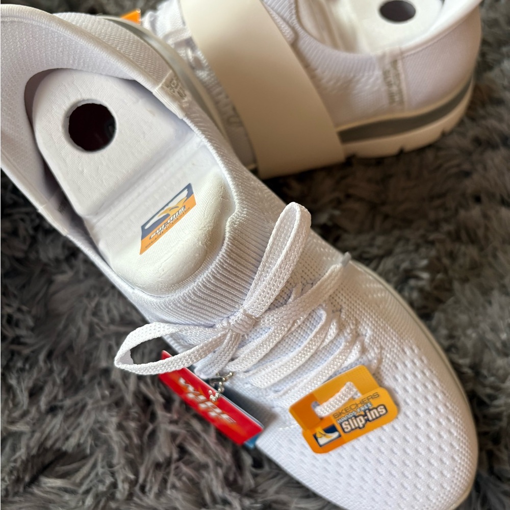 Skechers Women's Knit Sneakers in White and Silver - Picture 8 of 13